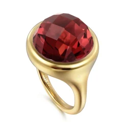 Online Gabriel & Co. 14K Yellow Gold Garnet Round Shape Ladies Ring With Flower Pattern J-Back
