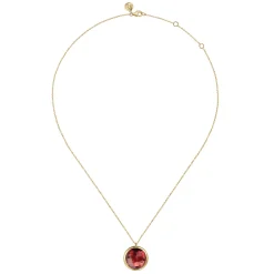 Clearance Gabriel & Co. 14K Yellow Gold Garnet Round Shape Necklace With Flower Pattern J-Back