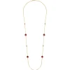 Best Gabriel & Co. 14K Yellow Gold Garnet Round Shape Necklace With Four Stations Beads and Bezel Setting