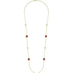 Best Gabriel & Co. 14K Yellow Gold Garnet Round Shape Necklace With Four Stations Beads and Bezel Setting