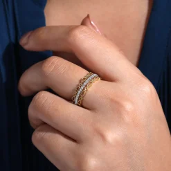 Outlet Gabriel & Co. 14K Yellow Gold Geometric and Diamond Three Row Stackable Ring