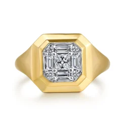 Discount Gabriel & Co. 14K Yellow Gold Geometric Baguette Diamond Signet Ring