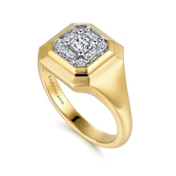Discount Gabriel & Co. 14K Yellow Gold Geometric Baguette Diamond Signet Ring