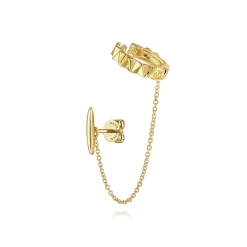 Discount Gabriel & Co. 14K Yellow Gold Geometric Bar and Chain Drop Single Stud and Ear Cuff