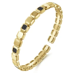 New Gabriel & Co. 14K Yellow Gold Geometric Open Cuff Bracelet with Black Spinel Stations