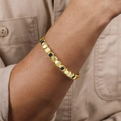 New Gabriel & Co. 14K Yellow Gold Geometric Open Cuff Bracelet with Black Spinel Stations