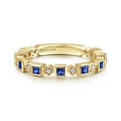 Best Gabriel & Co. 14K Yellow Gold Geometric Sapphire and Diamond Stackable Ring