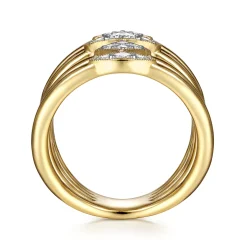 Gabriel & Co. 14K Yellow Gold Geometric Station Diamond Pave Statement Ring