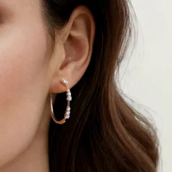 Best Gabriel & Co. 14K Yellow Gold Graduated Diamond Station Round Classic 30mm Hoop Earrings