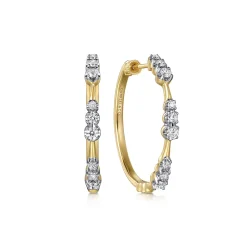 Best Gabriel & Co. 14K Yellow Gold Graduated Diamond Station Round Classic 30mm Hoop Earrings
