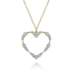 New Gabriel & Co. 14K Yellow Gold Graduated Diamond Station Heart Pendant Necklace