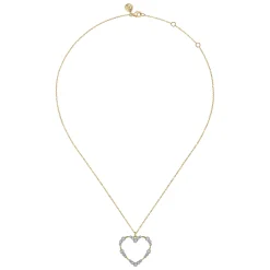 New Gabriel & Co. 14K Yellow Gold Graduated Diamond Station Heart Pendant Necklace