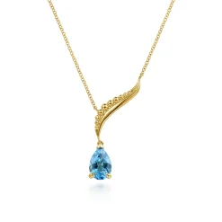 Discount Gabriel & Co. 14K Yellow Gold Graduating Bujukan Pear Blue Topaz Y Necklace