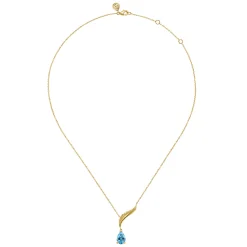 Discount Gabriel & Co. 14K Yellow Gold Graduating Bujukan Pear Blue Topaz Y Necklace