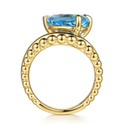 Outlet Gabriel & Co. 14K Yellow Gold Graduating Bujukan Pear Blue Topaz Curved Ring