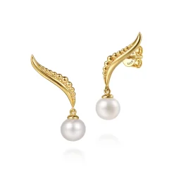 Discount Gabriel & Co. 14K Yellow Gold Graduating Bujukan Pearl Stud Drop Earrings