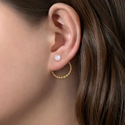Sale Gabriel & Co. 14K Yellow Gold Graduating Bujukan Beads and Pearl Stud Earrings