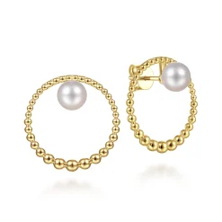 Sale Gabriel & Co. 14K Yellow Gold Graduating Bujukan Beads and Pearl Stud Earrings