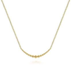 Best Gabriel & Co. 14K Yellow Gold Graduating Bujukan Beads Curved Bar Necklace