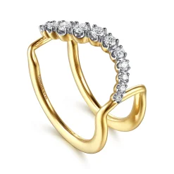 Best Gabriel & Co. 14K Yellow Gold Graduating Diamond Wave Smart Ring Enhancer