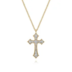 Best Gabriel & Co. 14K Yellow Gold Graduating Diamond Cross Necklace