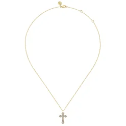 Best Gabriel & Co. 14K Yellow Gold Graduating Diamond Cross Necklace