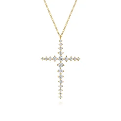 Clearance Gabriel & Co. 14K Yellow Gold Graduating Diamonds Cross Necklace