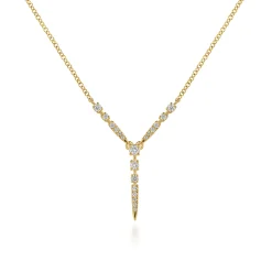 Sale Gabriel & Co. 14K Yellow Gold Graduating Diamond Y Spike Necklace