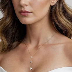 Discount Gabriel & Co. 14K Yellow Gold Graduating Diamond Clover Vertical Bar Necklace