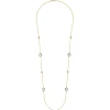 Sale Gabriel & Co. 14K Yellow Gold Green Amethyst Round Shape Necklace With Four Stations Beads and Bezel Setting