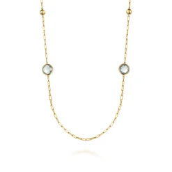 Sale Gabriel & Co. 14K Yellow Gold Green Amethyst Round Shape Necklace With Four Stations Beads and Bezel Setting