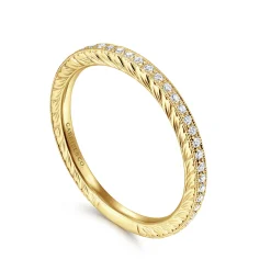 Hot Gabriel & Co. 14K Yellow Gold Hand Carved Stackable Diamond Ring