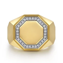 Outlet Gabriel & Co. 14K Yellow Gold Hexagon Diamond Ring in High Polish Finish