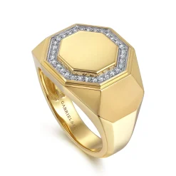 Outlet Gabriel & Co. 14K Yellow Gold Hexagon Diamond Ring in High Polish Finish