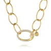 Best Gabriel & Co. 14K Yellow Gold Hollow Chain Necklace with Diamond Oval Lock Pendant