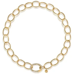 Best Gabriel & Co. 14K Yellow Gold Hollow Chain Necklace with Diamond Oval Lock Pendant