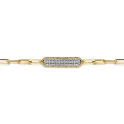 Sale Gabriel & Co. 14K Yellow Gold Hollow Paperclip Chain Diamond Pave ID Bracelet
