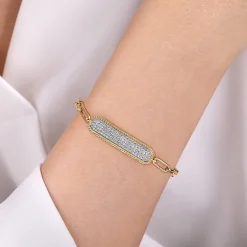 Sale Gabriel & Co. 14K Yellow Gold Hollow Paperclip Chain Diamond Pave ID Bracelet
