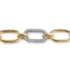 Gabriel & Co. 14K Yellow Gold Hollow Tube Link Diamond Bracelet