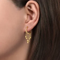 Best Gabriel & Co. 14K Yellow Gold Huggie Earrings with Chain and Diamond Tassel Drops