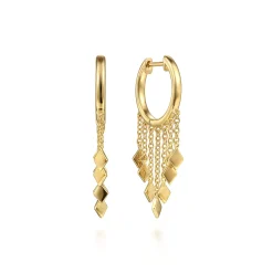 Best Gabriel & Co. 14K Yellow Gold Huggie Earrings with Chain and Diamond Tassel Drops