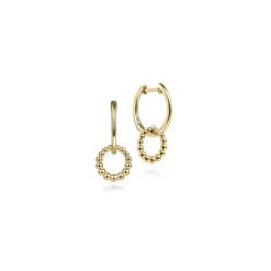 Clearance Gabriel & Co. 14K Yellow Gold Huggies with Beaded Circle Drops