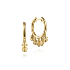 Gabriel & Co. 14K Yellow Gold Huggies with Disc Drops