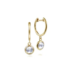 Gabriel & Co. 14K Yellow Gold Huggies with White Topaz Bezel Drops