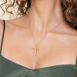 Online Gabriel & Co. 14K Yellow Gold Kite Pyramid Diamond Cross Necklace