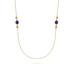 New Gabriel & Co. 14K Yellow Gold Lapis and Bujukan Bead Station Necklace