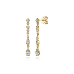 New Gabriel & Co. 14K Yellow Gold Linear Diamond Drop Stud Earrings