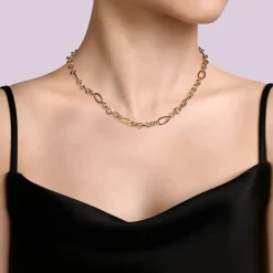 Best Gabriel & Co. 14K Yellow Gold Link Chain Necklace with Oval Stations