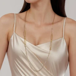 Gabriel & Co. 14K Yellow Gold Link Station Necklace With Hollow Paperclip Chain