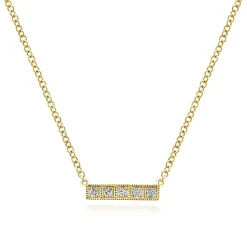 Best Gabriel & Co. 14K Yellow Gold Milgrain Diamond Bar Necklace